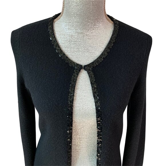 SUTTON STUDIO Cashmere Open Front Cardigan with Sequin Trim in Black MEDIUM - Picture 3 of 13